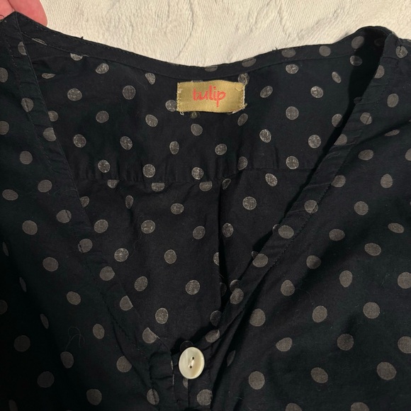 Tulip Brand Polka Dot Button Down Up A Line Flowy Blouse Top Shirt Medium - Picture 8 of 8